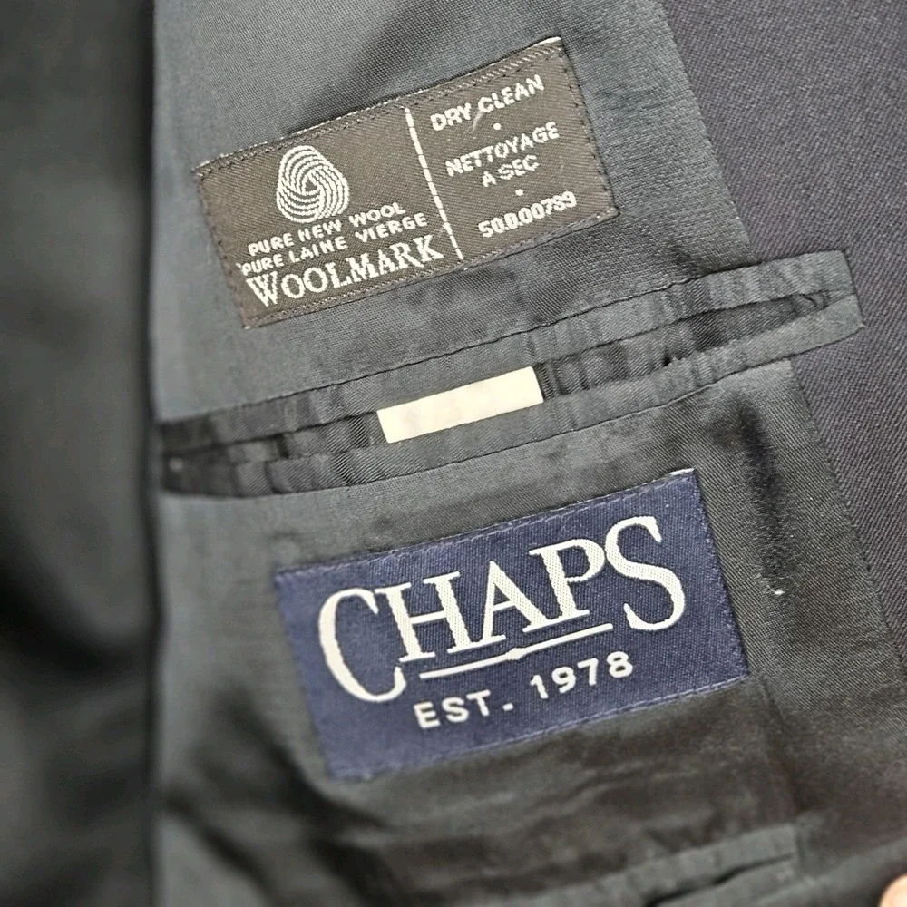 Chaps‎ Ralph Lauren 40R 100% Wool Navy Blue Gold Tone Two Button Lined  Blazer